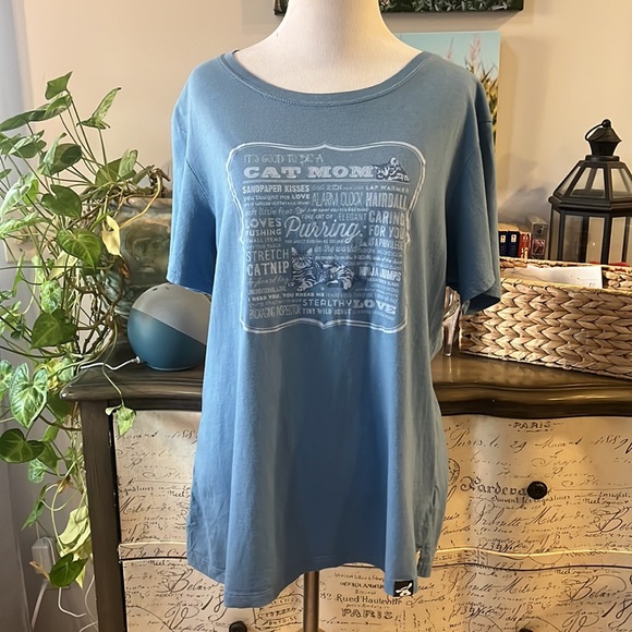 DOG IS GOOD CAT MOM GRAPHIC PRINT T-SHIRT BLUE WHITE SIZE EXTRA LARGE - Picture 6 of 12